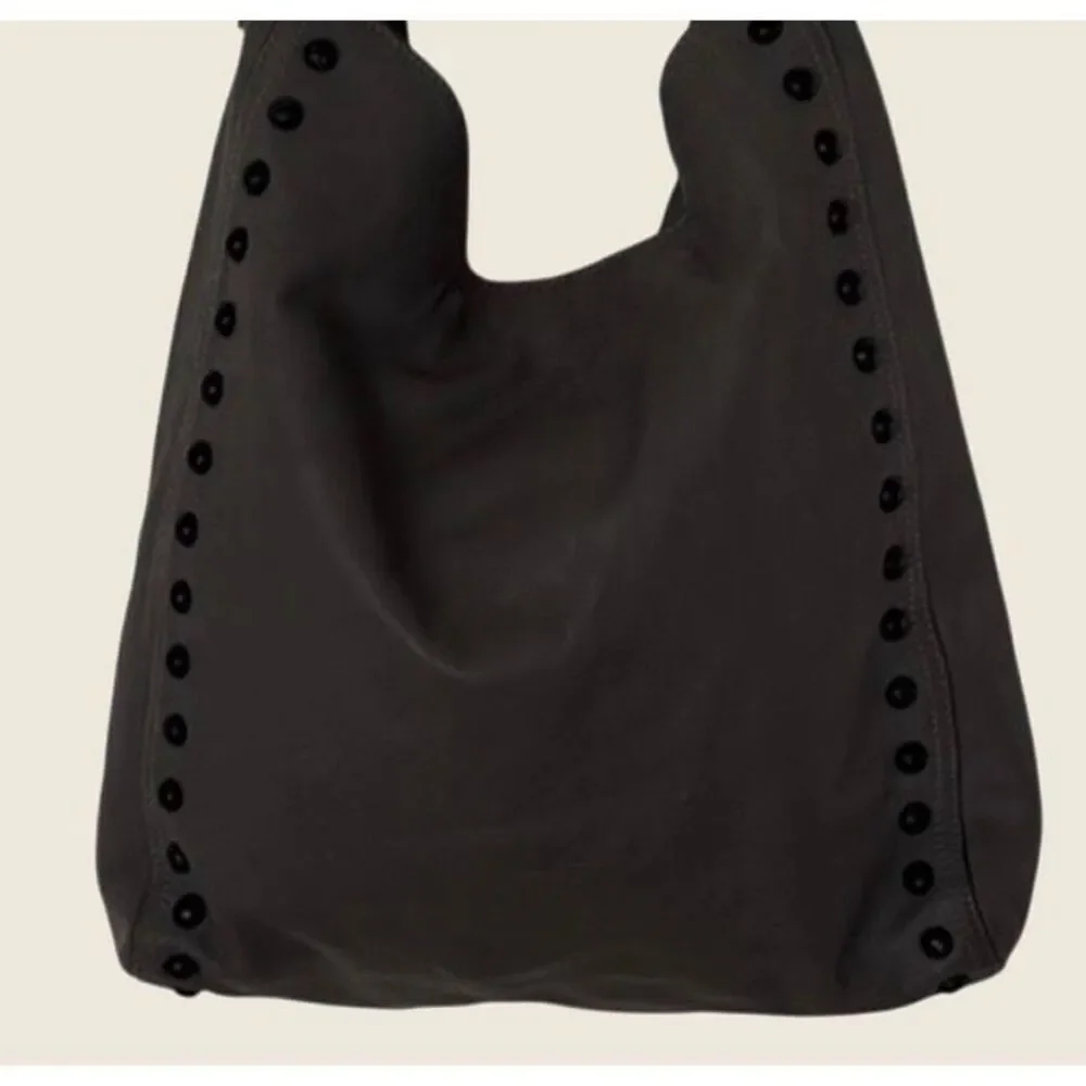 Loeffler Randall Gray Studded Hobo Shoulder Bag Supple Leather